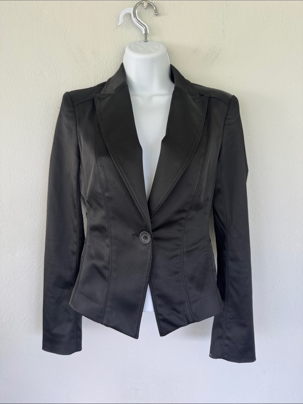 Bebe black satin single button tailored fit blazer jacket size 0 - Picture 3 of 14